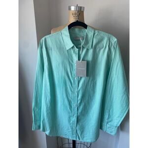 Everlane The Silky 100% Cotton Relaxed Shirt in Mint Green Stripe size 10 nwt
